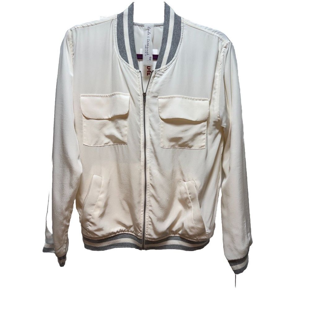 Laila & Savannah 100% silk white‎ bomber light jacket Women Small NWT